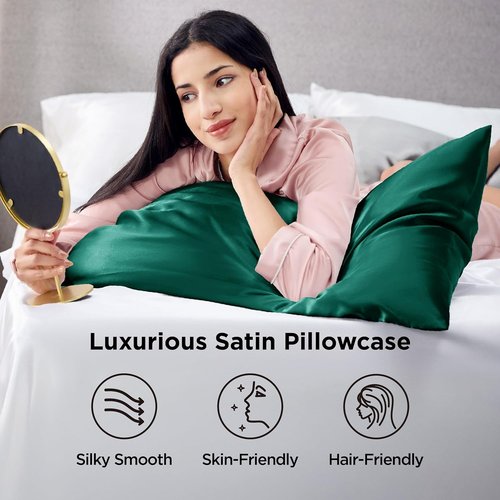 Bedsure Satin Pillowcase - Luxurious Silk-Like Feel | Standard Size Dark Green 20x26 Inches, 2-Pack