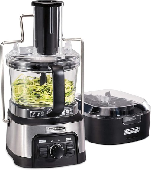 Hamilton Beach Professional Food Processor - Extra-Large 12-Cup Capacity with Veggie Spiralizer & Stainless Steel Blade - 3" Feed Chute