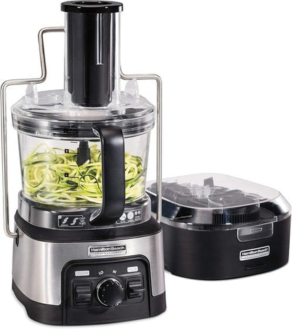 Hamilton Beach Professional Food Processor - Extra-Large 12-Cup Capacity with Veggie Spiralizer & Stainless Steel Blade - 3" Feed Chute