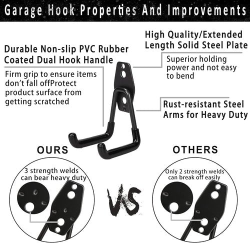 KOFANI Steel Garage Storage Hooks - Heavy-Duty Anti-Slip Wall Mount Hooks | 16 Pack for Bikes, Ladders, Tools