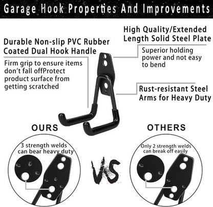 KOFANI Steel Garage Storage Hooks - Heavy-Duty Anti-Slip Wall Mount Hooks | 16 Pack for Bikes, Ladders, Tools