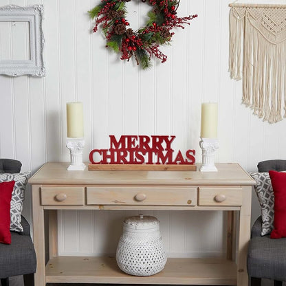Rustic 16 Inch Merry Christmas Sign - Handmade Wooden Home Decor