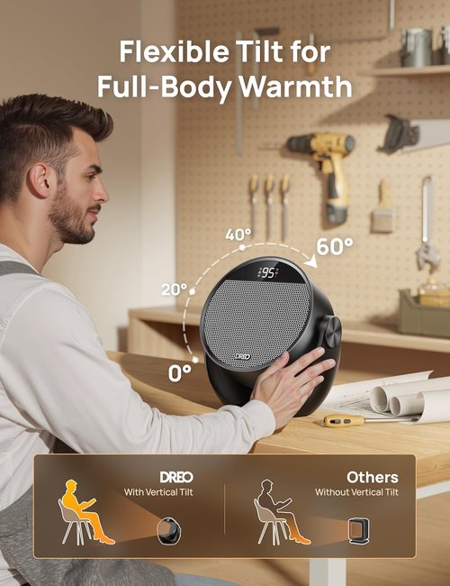 DREO 1500W Space Heater - Portable Electric Heater with Adjustable Tilt, Remote & 8 Safety Features | Black