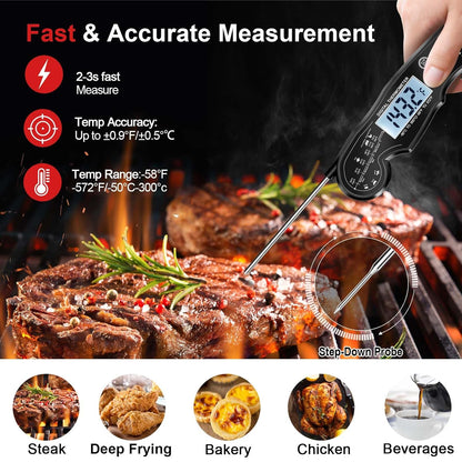 Meat Thermometer Digital - Instant Read Cooking Thermometer with Backlight LCD & Calibration