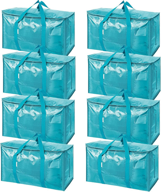 TICONN Extra Large Moving Bags - Heavy Duty Storage with Zippers & Handles | 8 Pack, Aqua