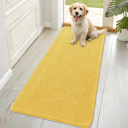 OLANLY Dog Door Mat - Absorbent Non-Slip Chenille for Muddy Paws | 70x32 Inches, Quick Dry Yellow