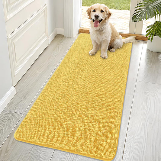 OLANLY Dog Door Mat - Absorbent Non-Slip Chenille for Muddy Paws | 70x32 Inches, Quick Dry Yellow