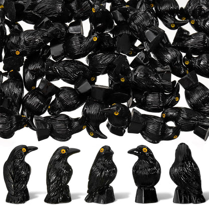 Skiennix Miniature Crows Decor - 50 Pcs Black Resin Raven Figurines for Holiday & Party Decor
