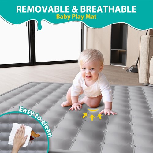 ICAREWAY Foldable Playpen - Portable 50x50 Inch Indoor & Outdoor Baby Fence with Visible Mesh - Dark Gray
