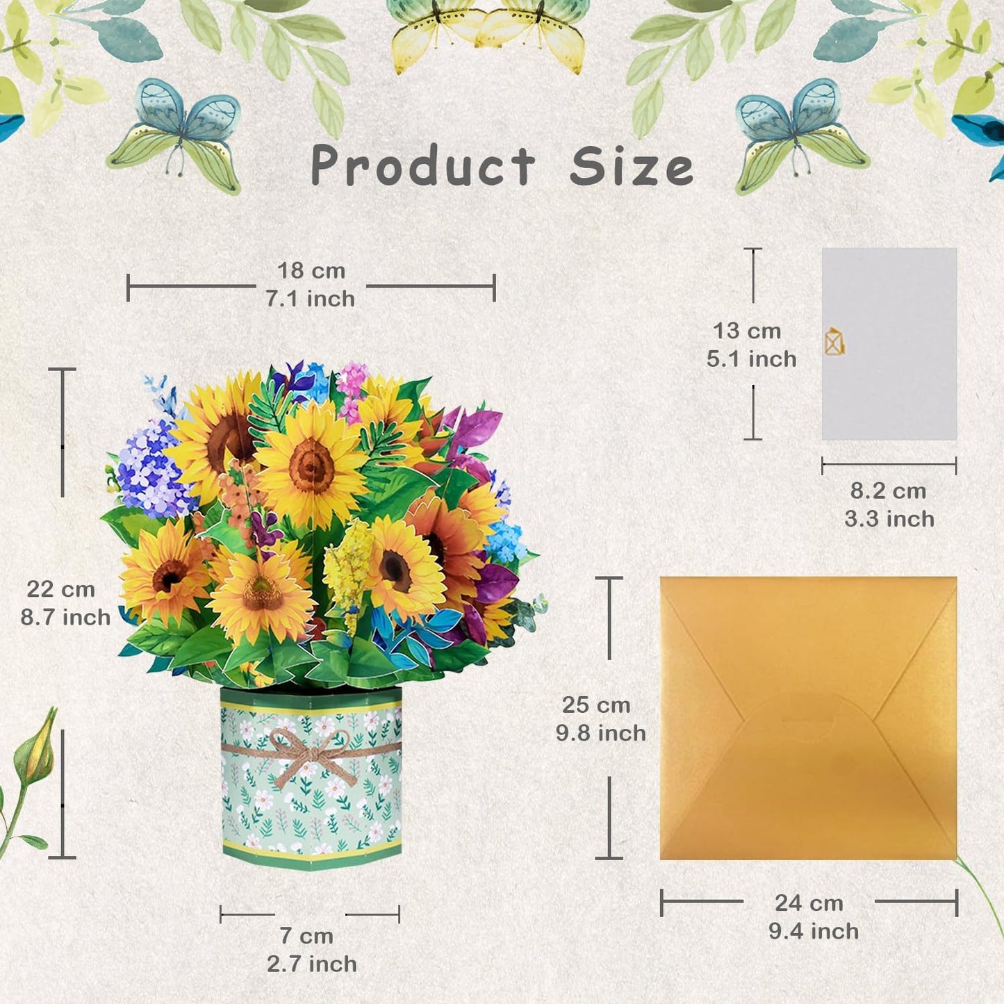 ROBBEAR 3D Sunflower Bouquet Pop-Up Card - Handmade Greeting Card for Birthdays, Anniversaries & More