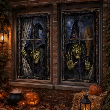 Halloween Window Covers 2 Pack - Creepy Witch Faces, 31.5 x 47.2 in - Variation D