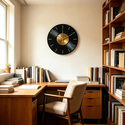 Wall Clock 12 Inch Glass Vinyl Record | Silent Battery-Operated Music Theme Clock - Size D
