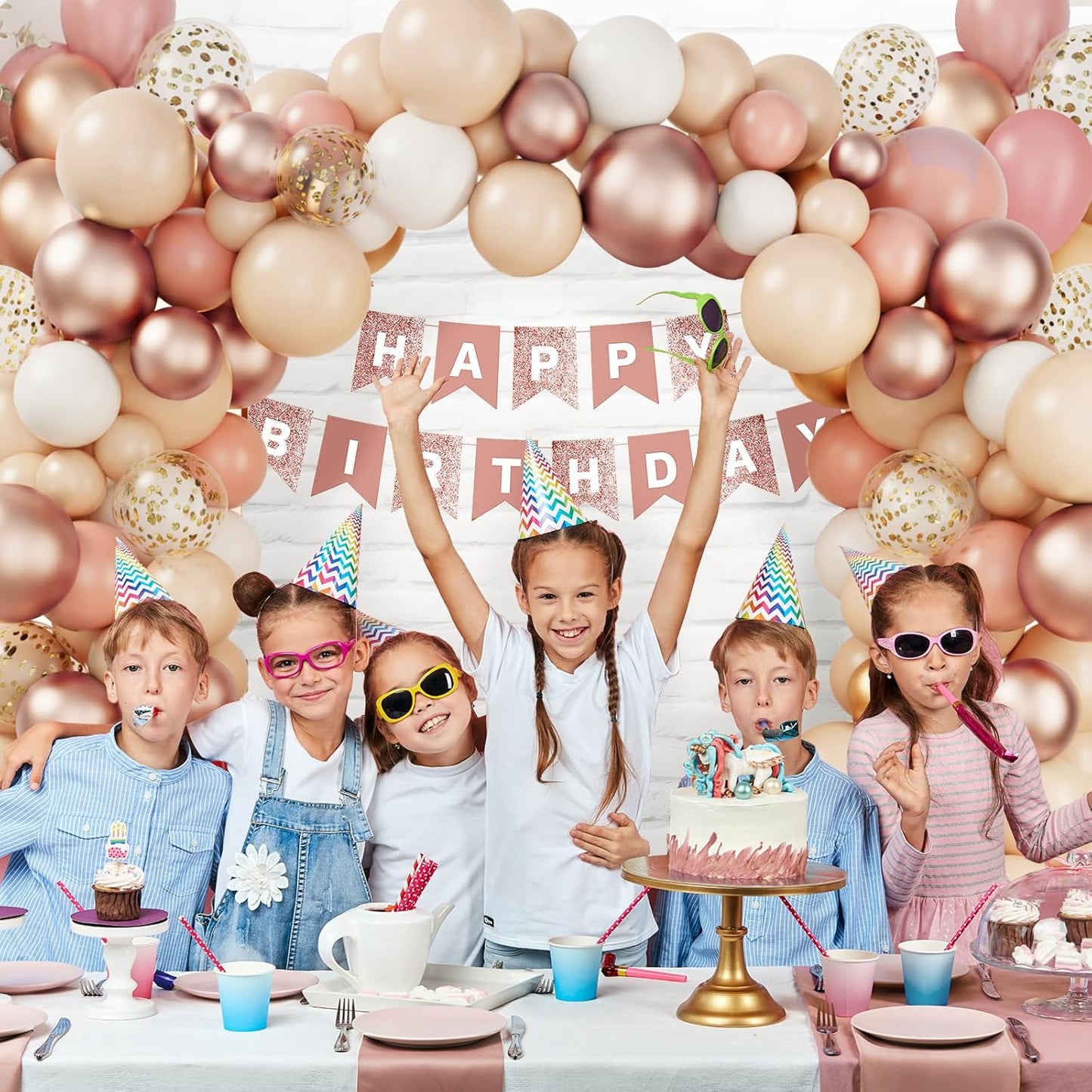 RUBFAC Blush Pink Balloon Garland Kit - 130pcs Dusty Pink, Peach, Rose Gold & White for Birthday & Baby Shower Decor