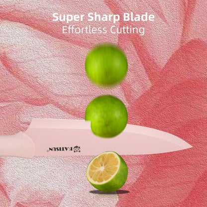 KATISUN Kitchen Knife Set with Guards, 13 Piece Pink Non-Stick Boxed Knives Set, Anti-Rust and Dishwasher Safe, 6 Knives with 6 Blade Covers and Kitchen Shears