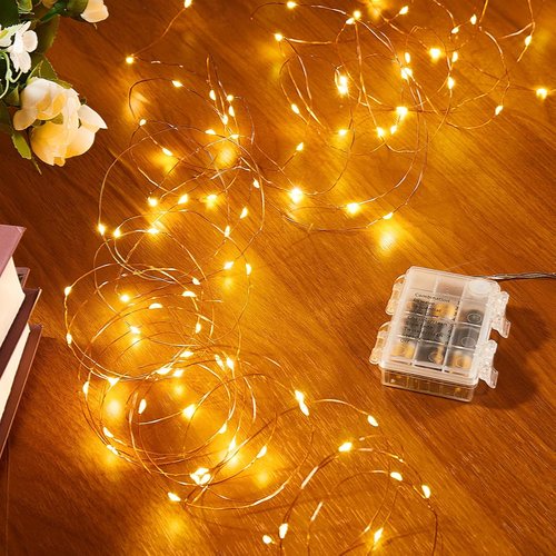 Ariceleo Outdoor String Lights - 65.6 Ft Battery Operated LED Fairy Lights with Remote & Timer | Waterproof Warm White Twinkle Lights for Weddings, Parties & More