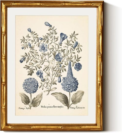 InSimSea Gold Bamboo Framed Canvas Wall Art - Retro Blue Hydrangea Botanical Prints | 11x14 Inch Victorian Decor
