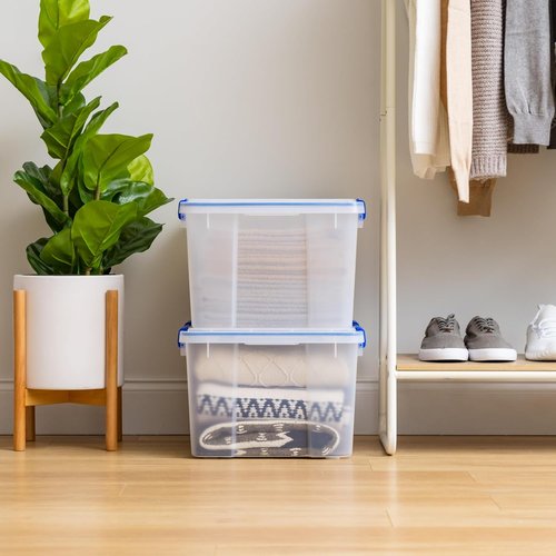 IRIS USA WeatherPro 44 Qt Storage Bins - BPA-Free Plastic with Tight Seal & Lids | Stackable Clear/Blue 2-Pack