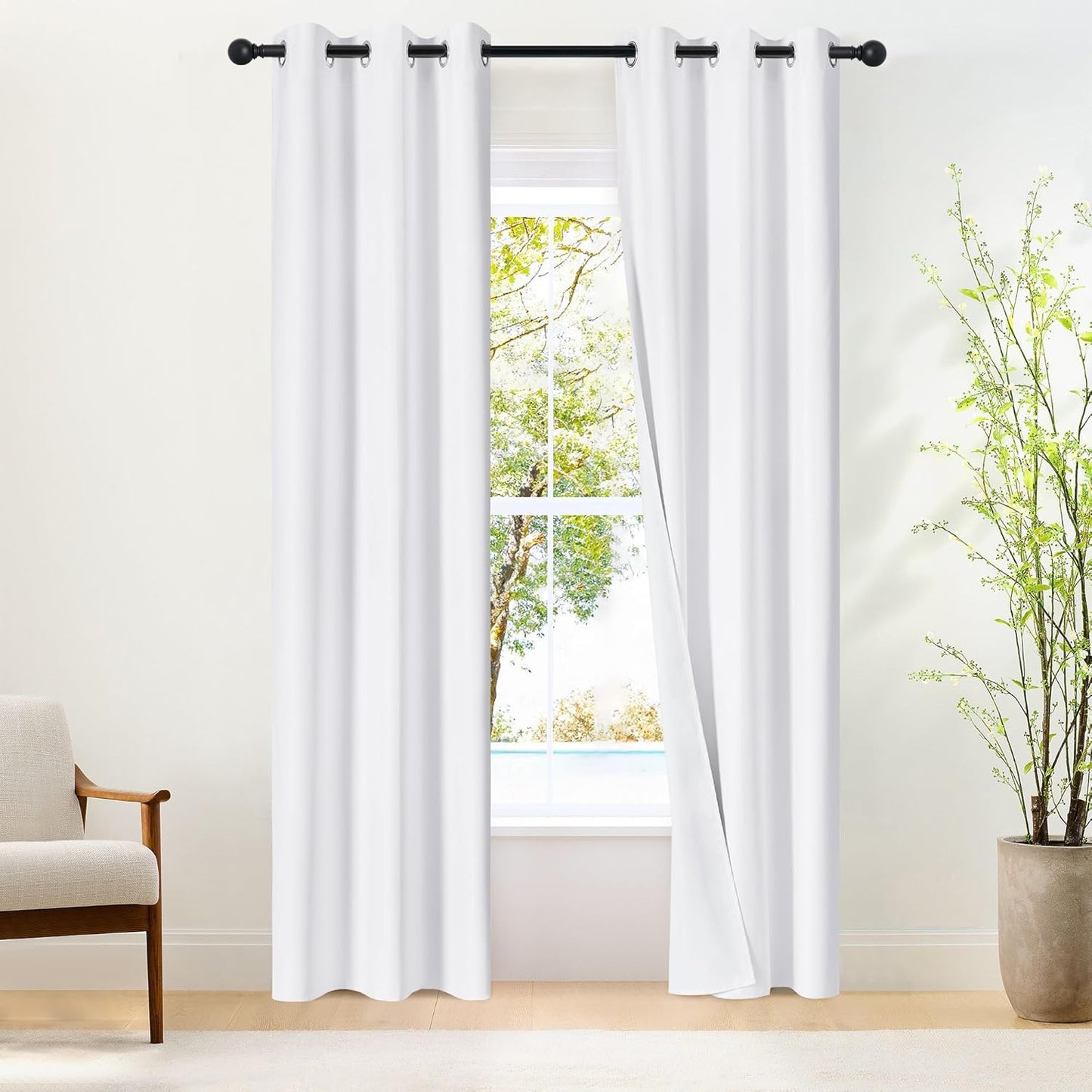 NICETOWN 100% Blackout Window Curtain Panels - Thermal Insulated Drapes, Snow White, 84" Length, Set of 2