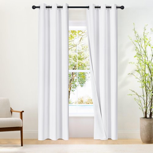 NICETOWN 100% Blackout Window Curtain Panels 84" Length, Set of 2, Snow White, 34 inches Wide, Thermal Insulated Drapes for Kitchen