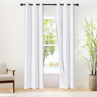 NICETOWN 100% Blackout Window Curtain Panels 84" Length, Set of 2, Snow White, 34 inches Wide, Thermal Insulated Drapes for Kitchen