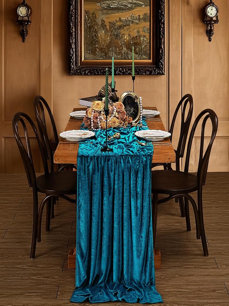 Peacock Blue Velvet Table Runner 20x120 Inches - 2-Pack, Luxury Wedding Decor (Variation: Peacock Blue+20"x120"-2pcs)