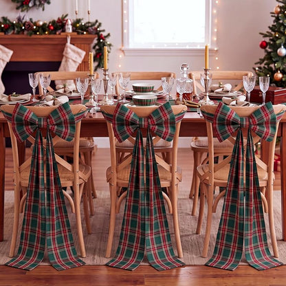 6 Pcs Christmas Chair Bows Decorations 43in Red Green Tartan Plaid – Green Variation