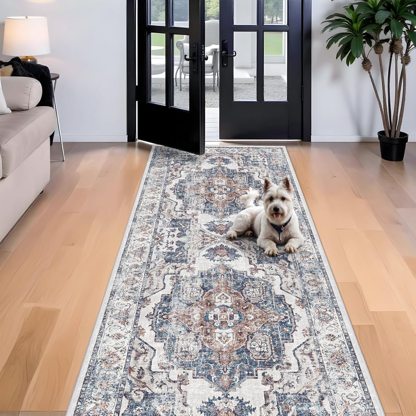 Skiennix 4x10 Washable Hallway Runner Rug - Ultra Soft, Non-Slip, Stain Resistant | Brick Color