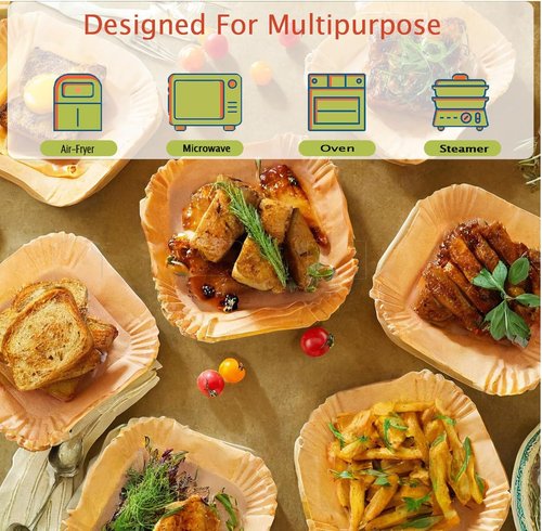 EkoHaven Signature Air Fryer Paper Liners - 127 Pcs Non-Stick, Oil Proof, 9” Square for 5-9qt Baskets