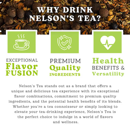 Nelson's Tea - A&J's Root Beer Burdock, Licorice, Dandelion, Chicory, Ginger Root, Sarsaparilla, Birch Bark, Star Anise, Fennel Seed, Cinnamon Chip, Coriander, Cloves, Juniper Berry, Flavoring (4 oz)