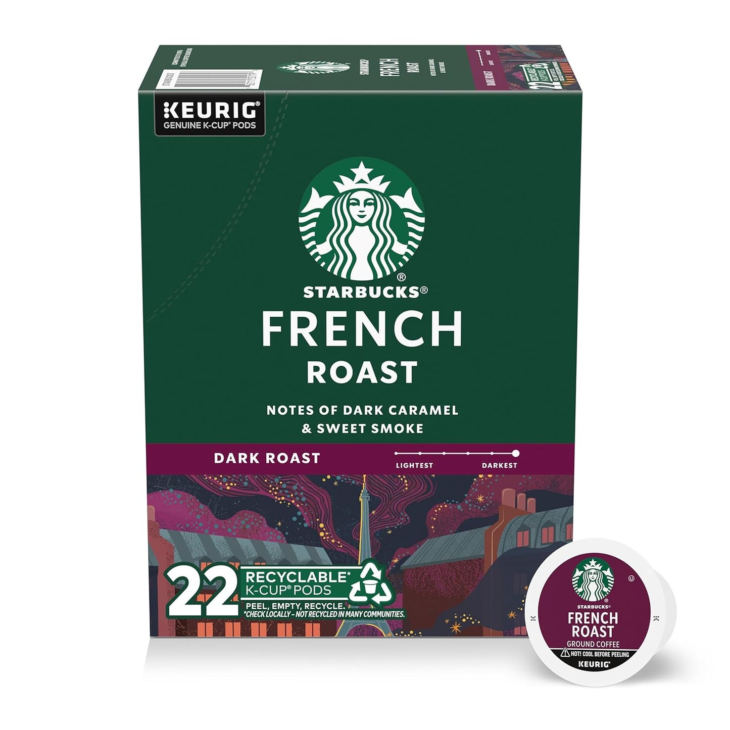 Starbucks K-Cup Coffee Pods - Dark Roast French Roast | 100% Arabica, 22 Pods Per Box