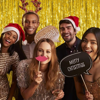 Gold Fringe Curtain Backdrop by [Brand Name] - 10 Pack Tinsel Streamers for Parties & Events | Perfect for Birthdays, Christmas, & Graduations