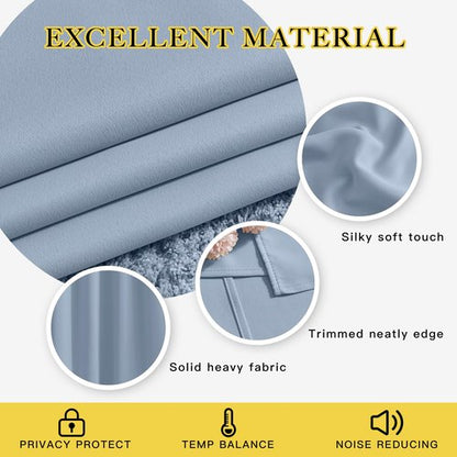 NICETOWN Vintage Blue Blackout Curtains 63 inches Long, Grommet Room Darkening Window Treatment Thermal Insulated Vertical Drapes Sound Reducing for Bedroom, W46 x L63, 2 Panels