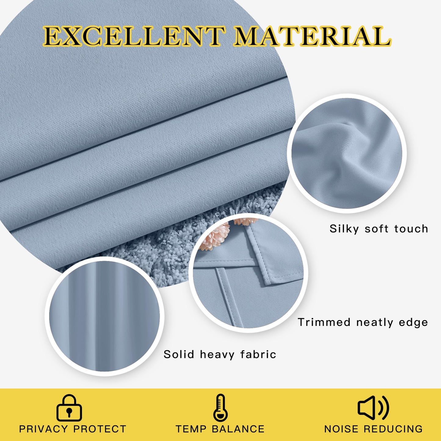 NICETOWN Vintage Blue Blackout Bedroom Curtains 96 inches Long, Grommet Thermal Insulated Room Darkening Window Treatments Sound Reducing for Living Room, W46 x L96, 2 Panels