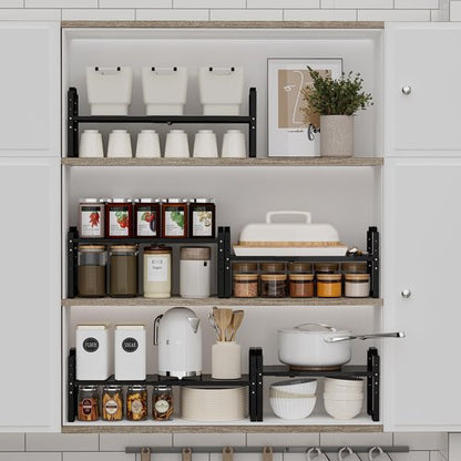 Jojocross Expandable Shelf for Cabinet Organizer Adjustable Stackable Spice Rack at Kitchen and Bathroom More, Counter Countertop Cupboard Organization Pantry Storage(LARGE/2PACKS/BLACK)