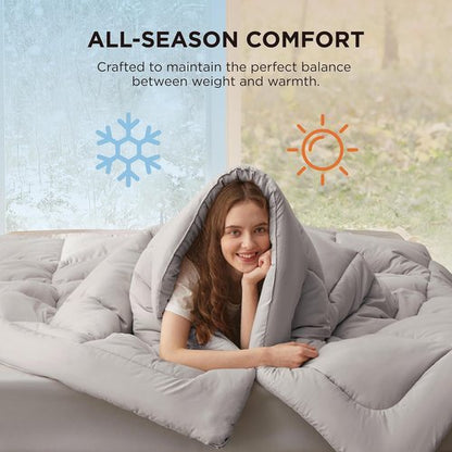 Bedsure Comforter Duvet Insert - All-Season Quilted Queen Size Bedding, GentleSoft Down Alternative, Light Grey 88 x 88 Inches