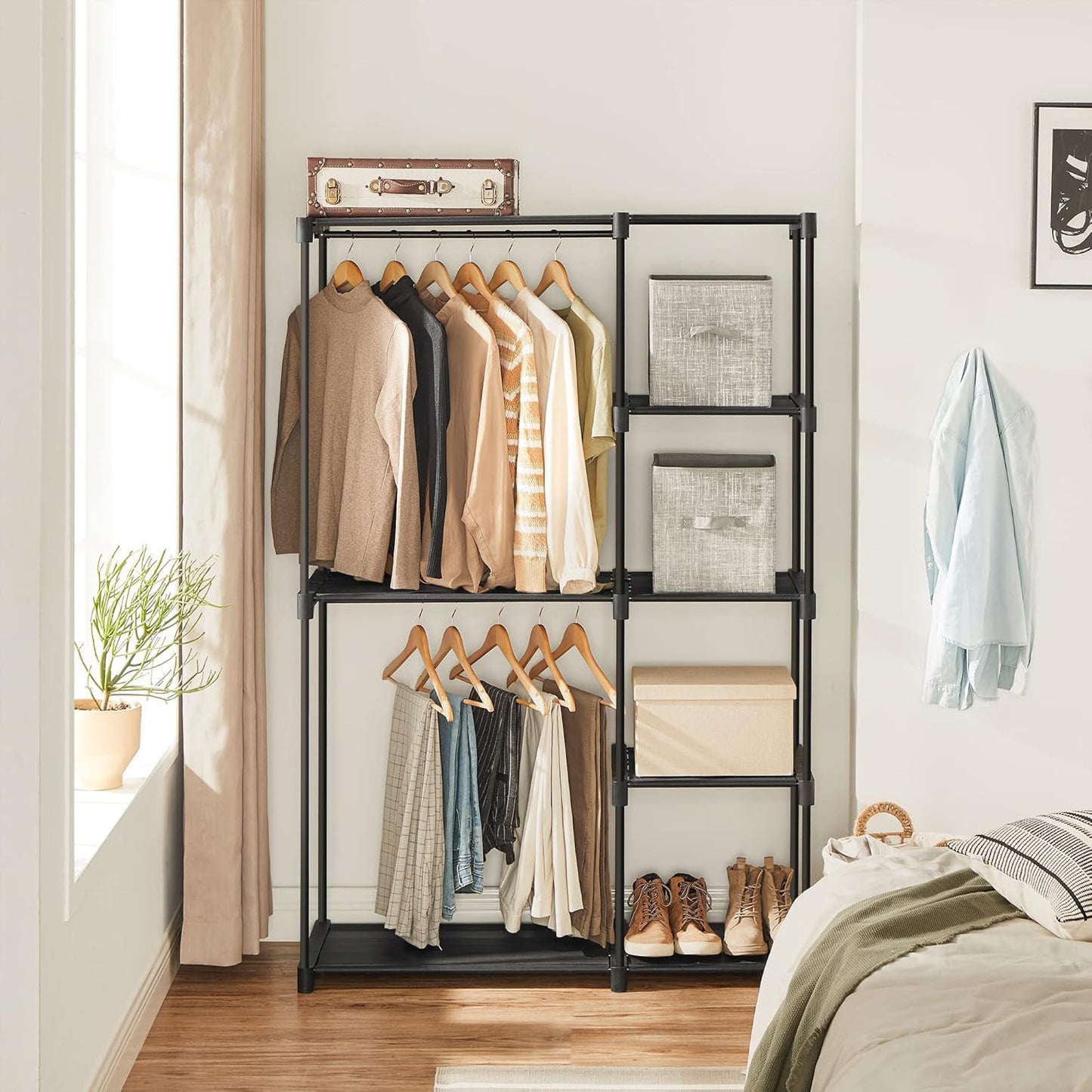 SONGMICS Portable Closet - Freestanding Clothes Rack with Shelves & Hanging Rods | Black, 44.1 x 16.9 x 65 Inches