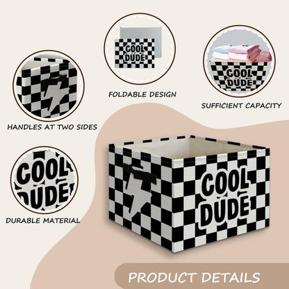 JUIOEIU Cool Dude Boy Foldable Checkered Basket Storage Bins Box with Handles, Black and White Collapsible Organizer for Kids Boys Room Bedroom Bathroom Nursery Playroom Clothes Toys Books
