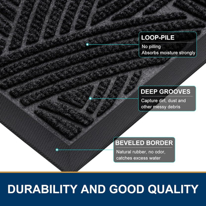 Smiry Heavy-Duty Natural Rubber Doormat - Traps Dirt & Moisture | Easy-Clean Low Profile 35x23, Black