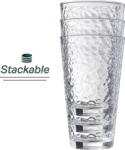 **Regine Switzerland Hammered Glass Cups - 16oz Dishwasher Safe Cocktail Glasses | Set of 10 Clear Stemmed Drinkware**