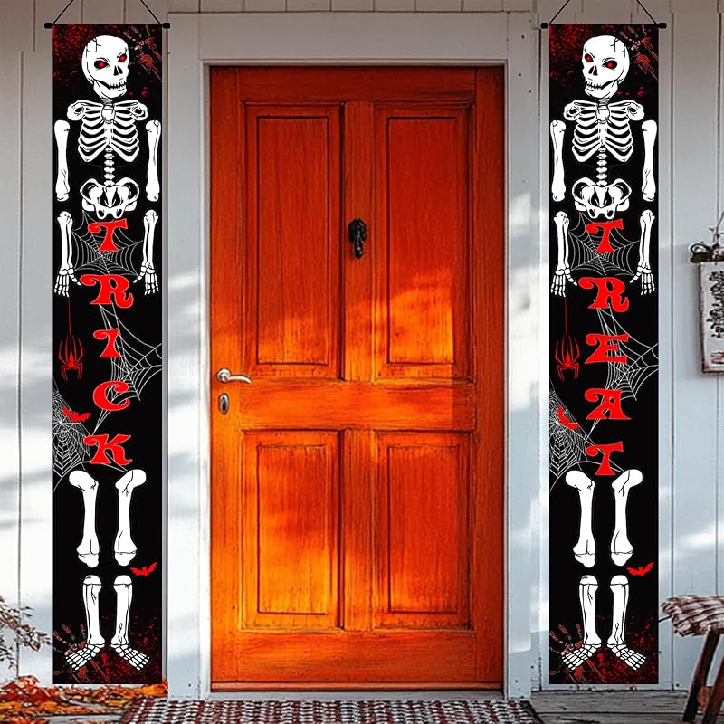 Christmas Door Banner 12x71 Welcome Sign - Halloween Skeleton Theme, Indoor/Outdoor