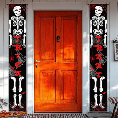Christmas Door Banner 12x71 Welcome Sign - Halloween Skeleton Theme, Indoor/Outdoor