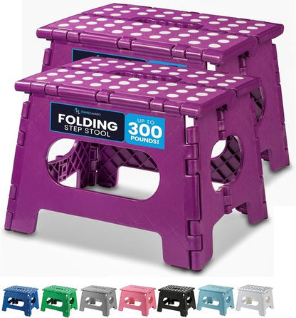 Handy Laundry Folding Step Stool - Lightweight & Sturdy for Adults and Kids - Easy One Flip Open - Purple | 2-Pack