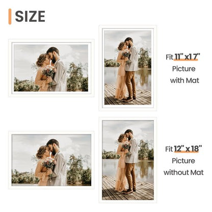upsimples 12x18 Picture Frame, Display Pictures 11x17 with Mat or 12 x 18 Without, Wall Hanging Poster Frames, White, 1 Pack