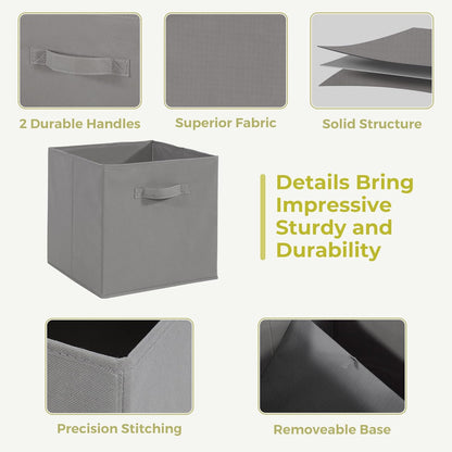 Skiennix Storage Bins - Set of 4 Collapsible Fabric Cubes with Handles - Grey Closet Organizers