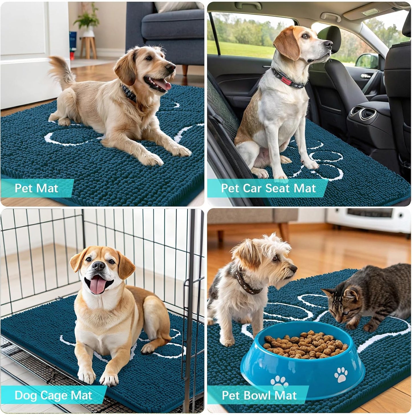 OLANLY Dog Door Mat - Absorbent Non-Slip Mud Mat for Muddy Paws | 32x20, Atlantic Blue, Quick Dry Chenille