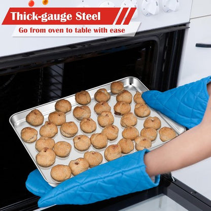 E-far Stainless Steel Cookie Sheet - Large 18”x13” Non-Toxic Baking Pan | Rust-Free & Dishwasher Safe