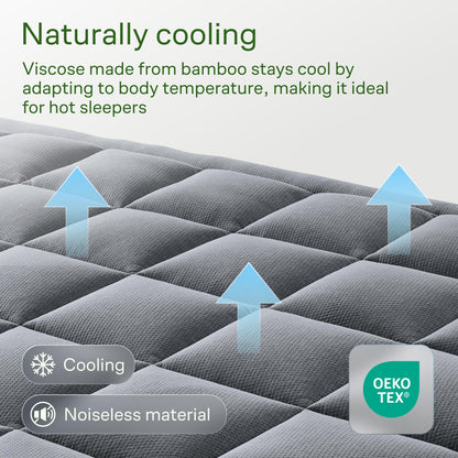 Ultra Soft Queen RV Size Mattress Topper - Viscose Made from Bamboo Pillow Top Mattress Pad for Full Body Support - Naturally Cooling for Hot Sleepers, Gray