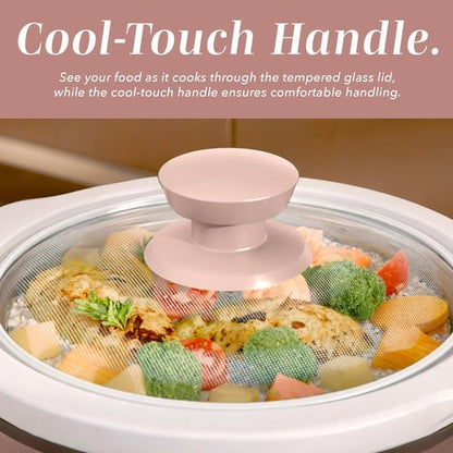 Cook With Color 2QT Mini Electric Round Slow Cooker - Adjustable Settings, Removable Pot, Dusty Rose