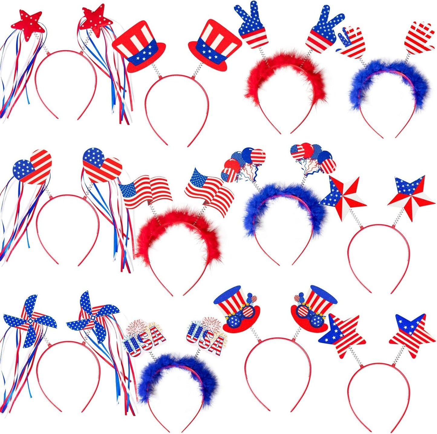 Moon Boat 12PCS Patriotic Headbands - 4th of July Party Accessories in Red, White & Blue