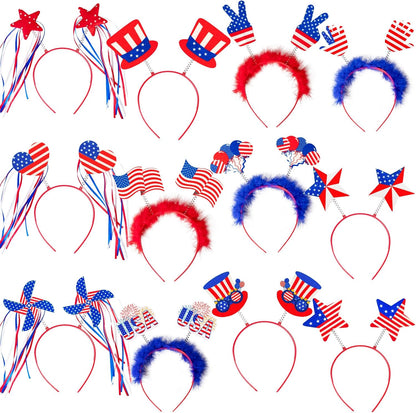 Moon Boat 12PCS Patriotic Headbands - 4th of July Party Accessories in Red, White & Blue